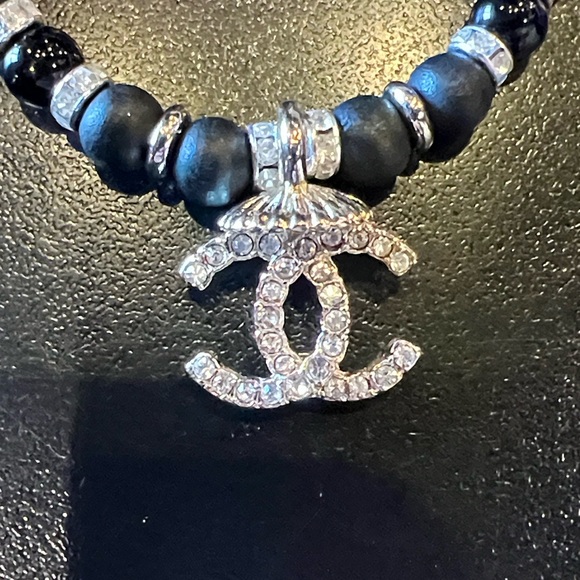 CHANEL Midnight Black Beaded Necklace with Silver Emblem - Picture 10 of 16